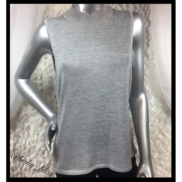 CHRISTOPHER & BANKS Metallic Silver Shimmer Mock Turtle Neck - Picture 7 of 7